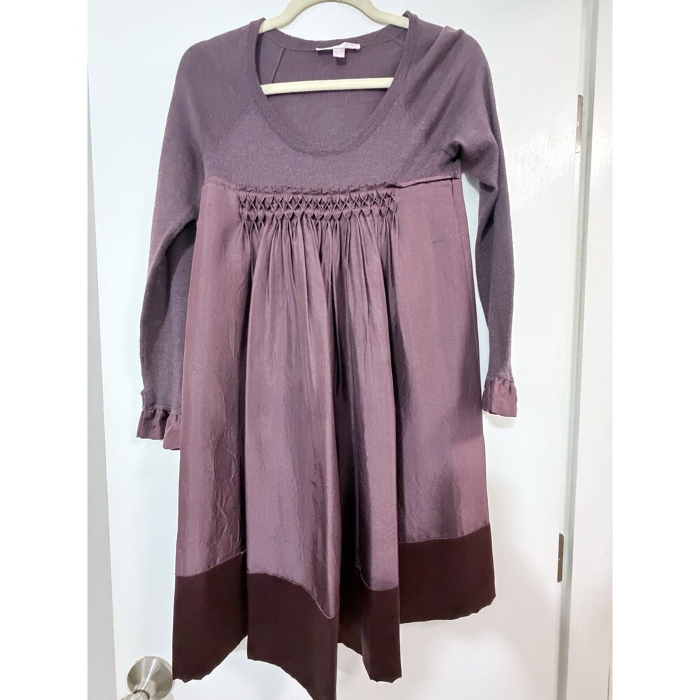 Rebecca Taylor 100% Silk/100% Wool Mixed Media Babydoll Plum Purple Mini Dress 8